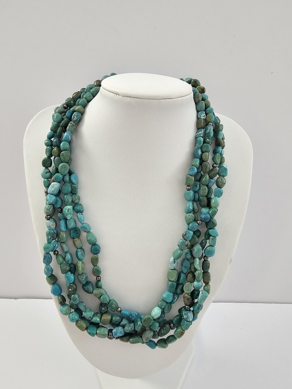 Sally C Treasures SX 925 Sterling Silver 5-Strand Turquoise Nugget Necklace